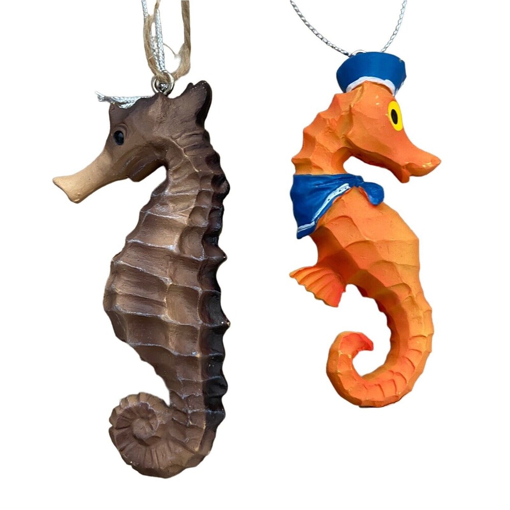Midwest Resin Seahorse Christmas Ornament Lot of 2 Asst Brown orange 4 in